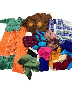 Lot of 19 Indian Clothes: 12 Cholis, 4 Dupattas, 1 Saree 2 Skirts, 3 Pants